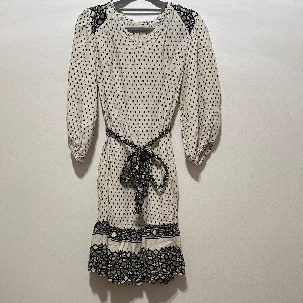 Tie-Waist Midi Dress - Black & White